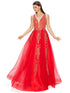 Bliss Golden Coil Lace Studded Illusion Tulle V-Neck Dress for Women, Sizes XS-3XL - SophiasStyle.com